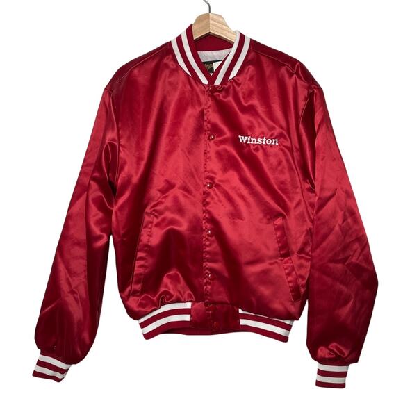 Swingster Vintage Winston Flashpoint Satin Bomber Jacket Embroidered Red USA - Picture 1 of 13